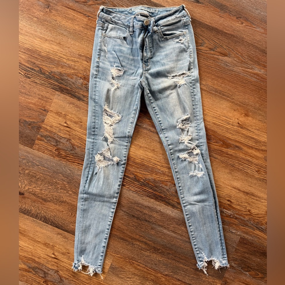 American Eagle Outfitters Ripped Skinny Jeans in Light Blue